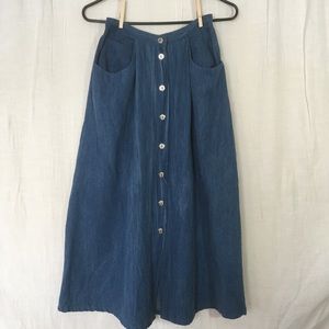 Vintage 90s Chambray Button Front Midi Maxi Skirt